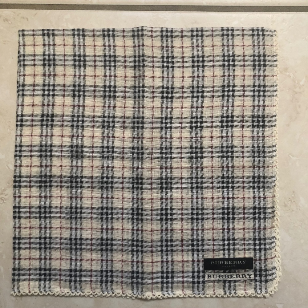 New Burberry Handkerchief Scarf Classic Nova Check Plaid Ivory